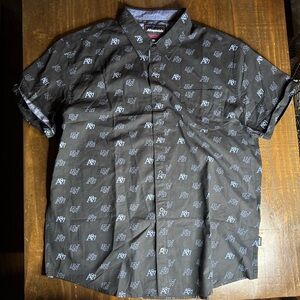 Aeropostale Black Shirt with Gray Blue Logo Pattern - 2XL